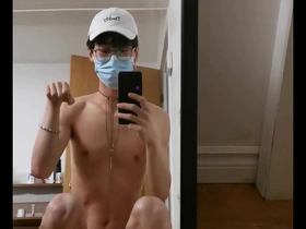Young Asian boy masturbates in a rather animalistic manner.