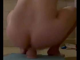 Solo shower time with a big black dildo for a bunble ass treat