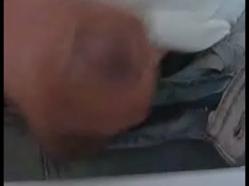 Steamy bathroom action with a handjob and cum shot